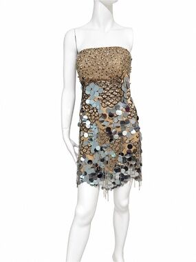 Rare Vintage Faust Couture Mirror Paillette Cocktail Dress FR 38